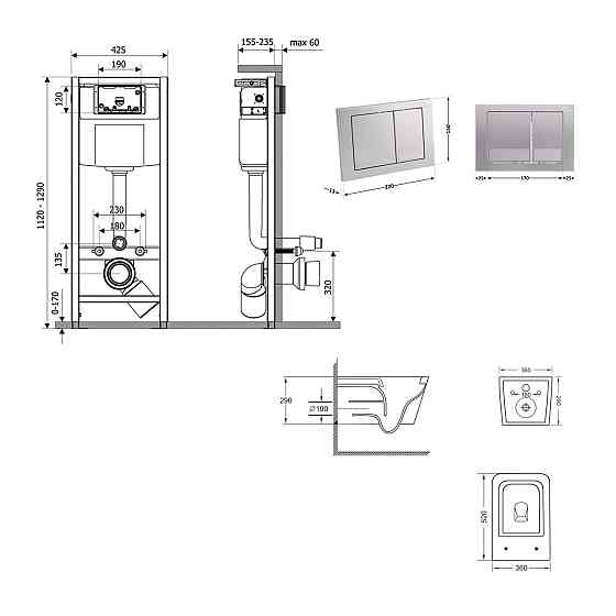 Готове рішення Qtap для ванної кімнати: підвісний унітаз Crow Ultra Quiet 520×360×290 + комплект інсталяції Nest 4 в 1 Київ