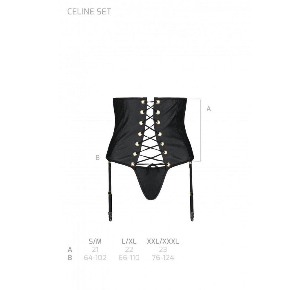 Пояс-корсет з екошкіри Passion CELINE SET XXL/XXXL, white, шнурівка, знімні пажі для панчіх, стрінги Sex Aura Київ - фото 7