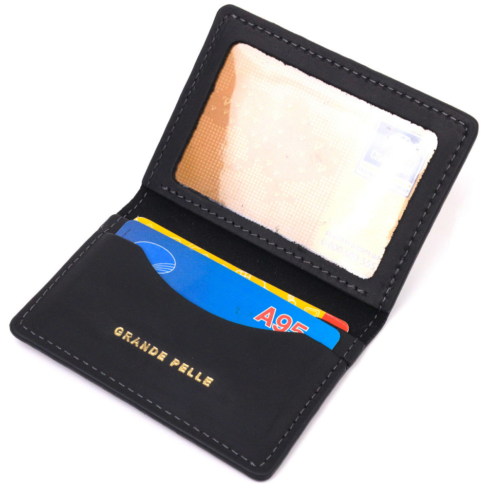 Практична шкіряна обкладинка на документи Серце GRANDE PELLE 16702 Чорна Київ - фото 6