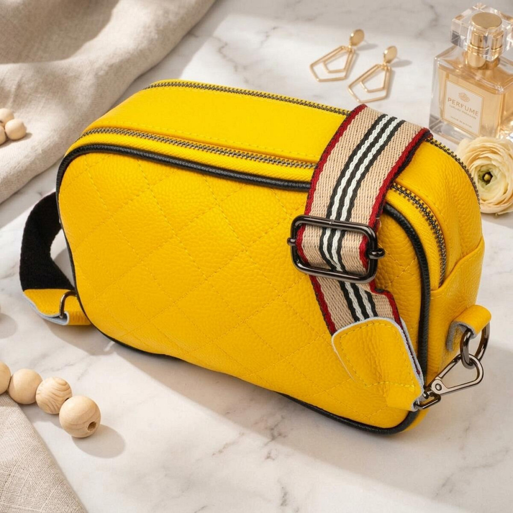 Прямокутна жіноча сумка крос-боді з натуральної шкіри 22114 Vintage Жовта Київ - фото 11