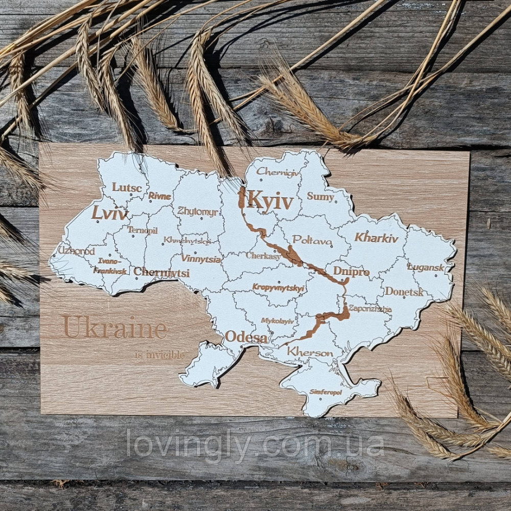 Деревянная карта Украины с названиями городов. Сувенирная карта Украины. Ирпень - изображение 3