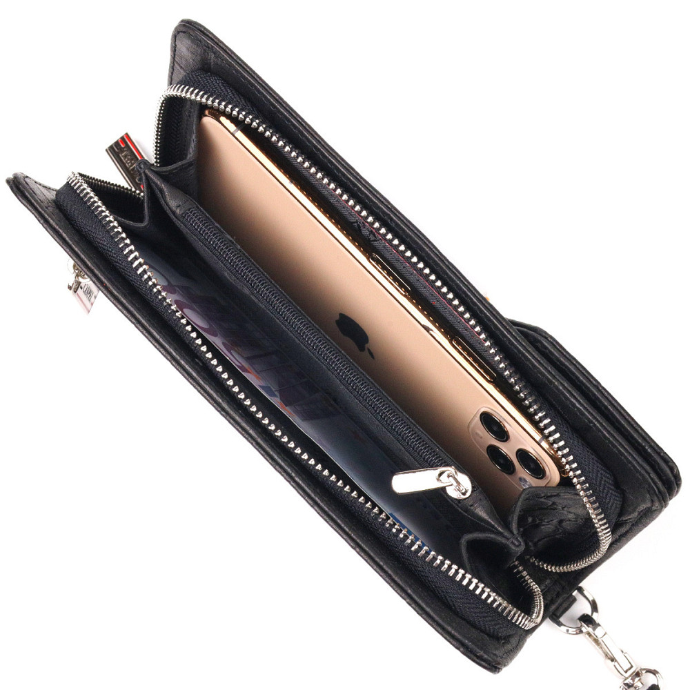 Качественное портмоне клатч из натуральной фактурной кожи CANPELLINI 21543 Черное Киев - изображение 4