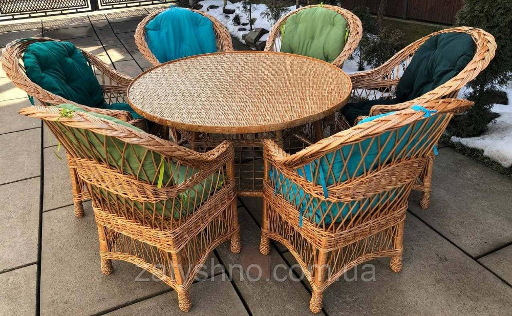 Меблі з лози з великим столом та накидками на крісла Київ - фото 5