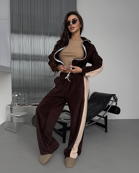 Жіночий теплий повсякденний костюм із лампасами, двобічний фліс Шоколад Одеса - фото 7