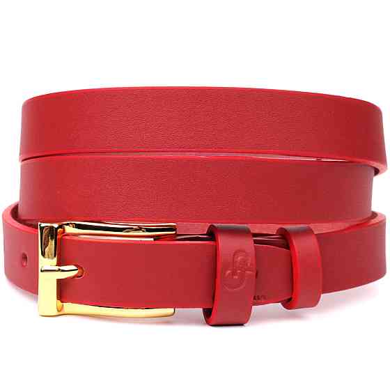 Яркий тонкий кожаный ремень для женщин Красный (GRANDE PELLE) Киев