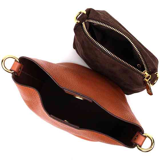 Невелика сумка жіноча з автономною косметичкою всередині з натуральної шкіри Коричнева (Vintage) Київ