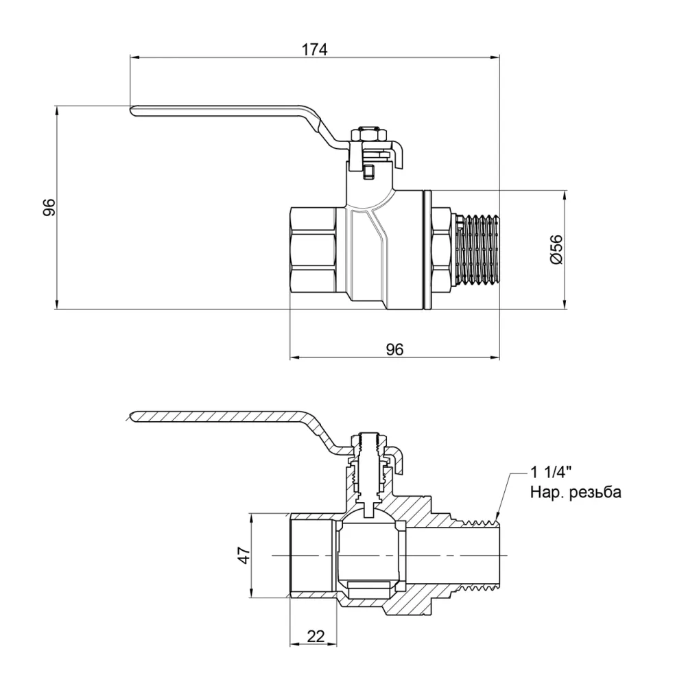 Кран кульовий Thermo Alliance Forte 1 1/4 ВН для води (ручка) SF605W32 Київ - фото 10