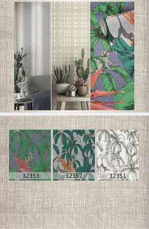 Шпалери вінілові на флізелін гарячого тиснення Marburg Natural vibes метрові листя лемури мавпи на білому Київ