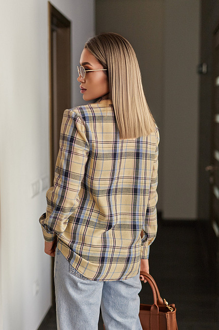 Жіноча сорочка в клітинку оверсайз "Wise" | Норма і батал Жовтий, 50-52 Київ - фото 3