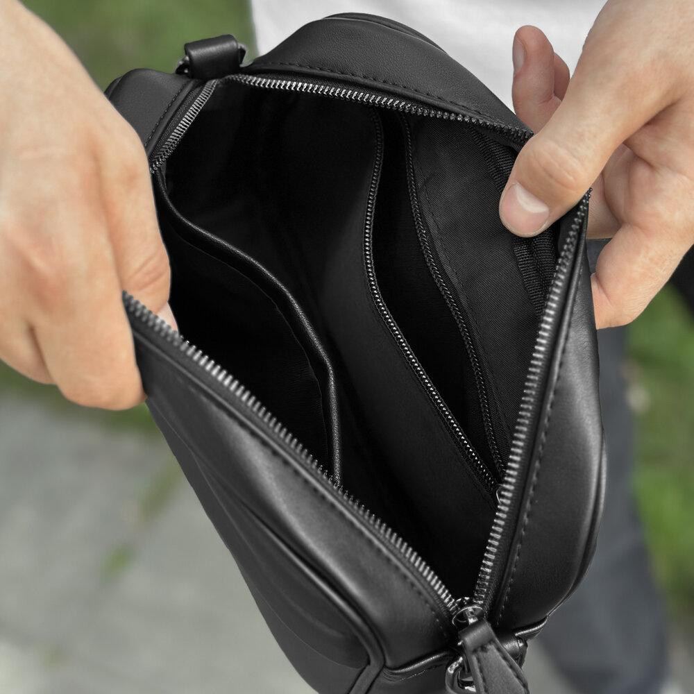 Кожаная черная мужская сумка Pobedov Delta Киев - изображение 5