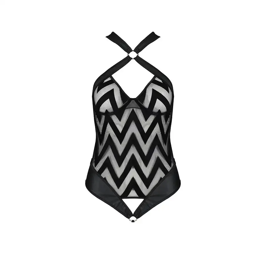 Сітчастий боді з халтером та ритмічним малюнком Passion Hima Body S/M, black Львів - фото 3
