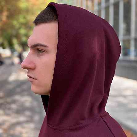 Осіннє чоловіче худі з капюшоном Pobedov 001 (трьохнитка) бордове Київ