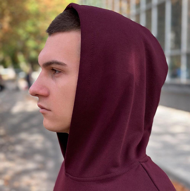 Осіннє чоловіче худі з капюшоном Pobedov 001 (трьохнитка) бордове Київ - фото 3