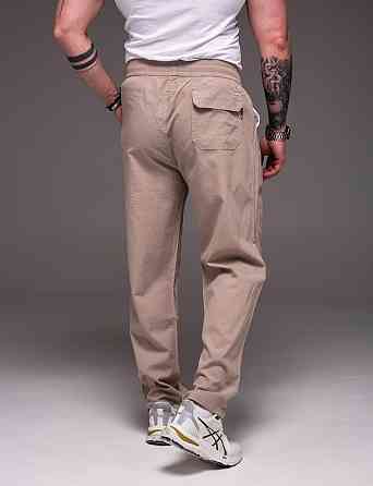 Лляні штани для чоловіків великих розмірів літні батальні штани для повних бежеві 6XL Одеса