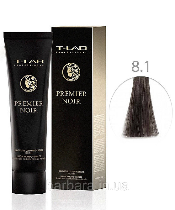 Крем-краска для волос T-LAB Professional Premier Noir Colouring Cream 8.1 Светлый блондин пепельный Киев - изображение 1