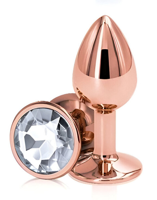 Анальна пробка з кристалом EGZO - Rose Gold Round Plug Clear size S Sex Aura Київ - фото 2