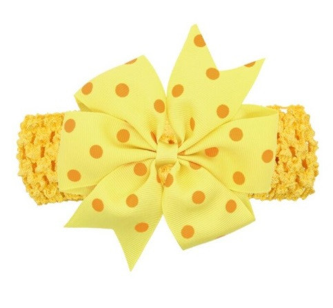 Детская желтая повязка с бантом в горох для детей - размер универсальный (на резинке), бант 11см Киев - изображение 1