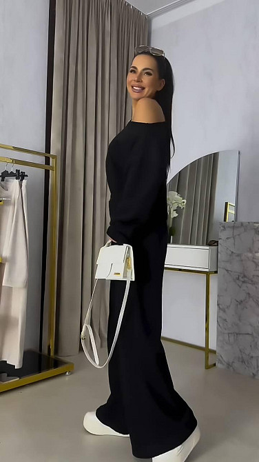 Жіночий прогулянковий костюм-двійка: кофта та штани двонитка Чорний, 48/50 Одеса - фото 5