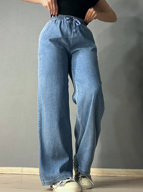 Джинсы женские Ласточка 4080 палаццо тонкие тенсель талия на резинке голубые, голубой, 5XL/6XL, 34,  Одесса - изображение 1