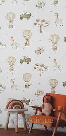 Шпалери флізелінові еко Rasch Kids World II 0.53х10 дитячі повітряні кулісamerети машини тварини на білому Київ