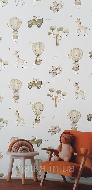 Шпалери флізелінові еко Rasch Kids World II 0.53х10 дитячі повітряні кулісamerети машини тварини на білому Київ - фото 1