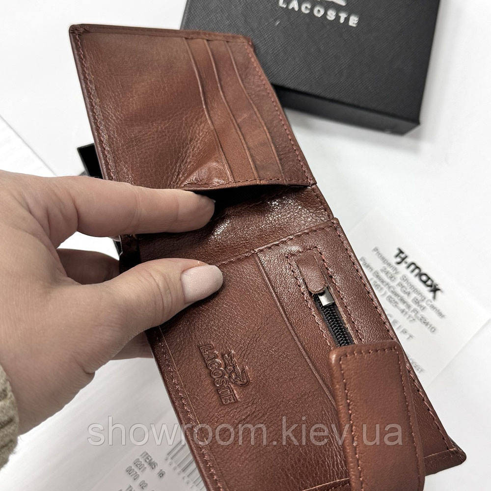 Чоловічий шкіряний гаманець на магниті Lacoste (82081) коричневий Київ - фото 3