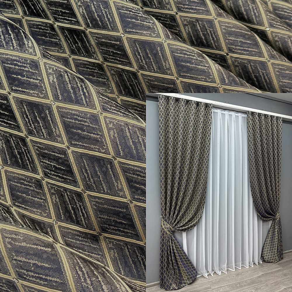 Комплект готових штор VR-Textil Жакард RUBI № 1759ш Темно-синій з бежевим 150х300 см 2 шт (33-0720) Київ - фото 1