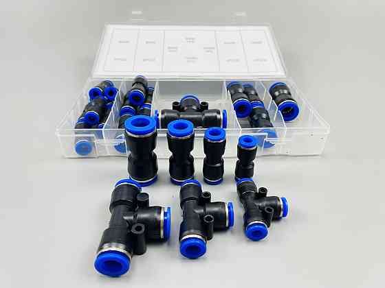 Фітинги типу Т-подібний 3-сторонній вихід пневматичний PE Tee трубний фітинг набір 24 шт (6, 8, 10, 12 мм) Мукачево