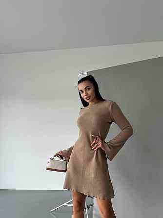 Женское базовое платье качественное и плотное рубчик-анкора Турция (не просвечивает) Беж Одесса