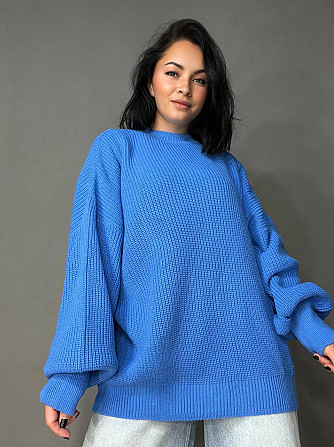 Светр жіночий MIX RAY 6607 широкий модель оверсайз подовжений , блакитний, one size Одеса - фото 1