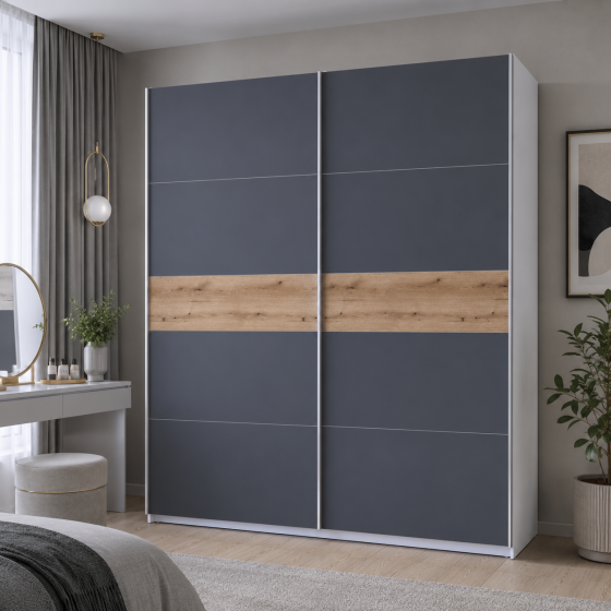 Шкаф купе Doros G-Caiser Белый/Графит вставка Дуб Эвок 2 ДСП /5 частей 220х60х240 (44900282) (DRS-012233) Львов