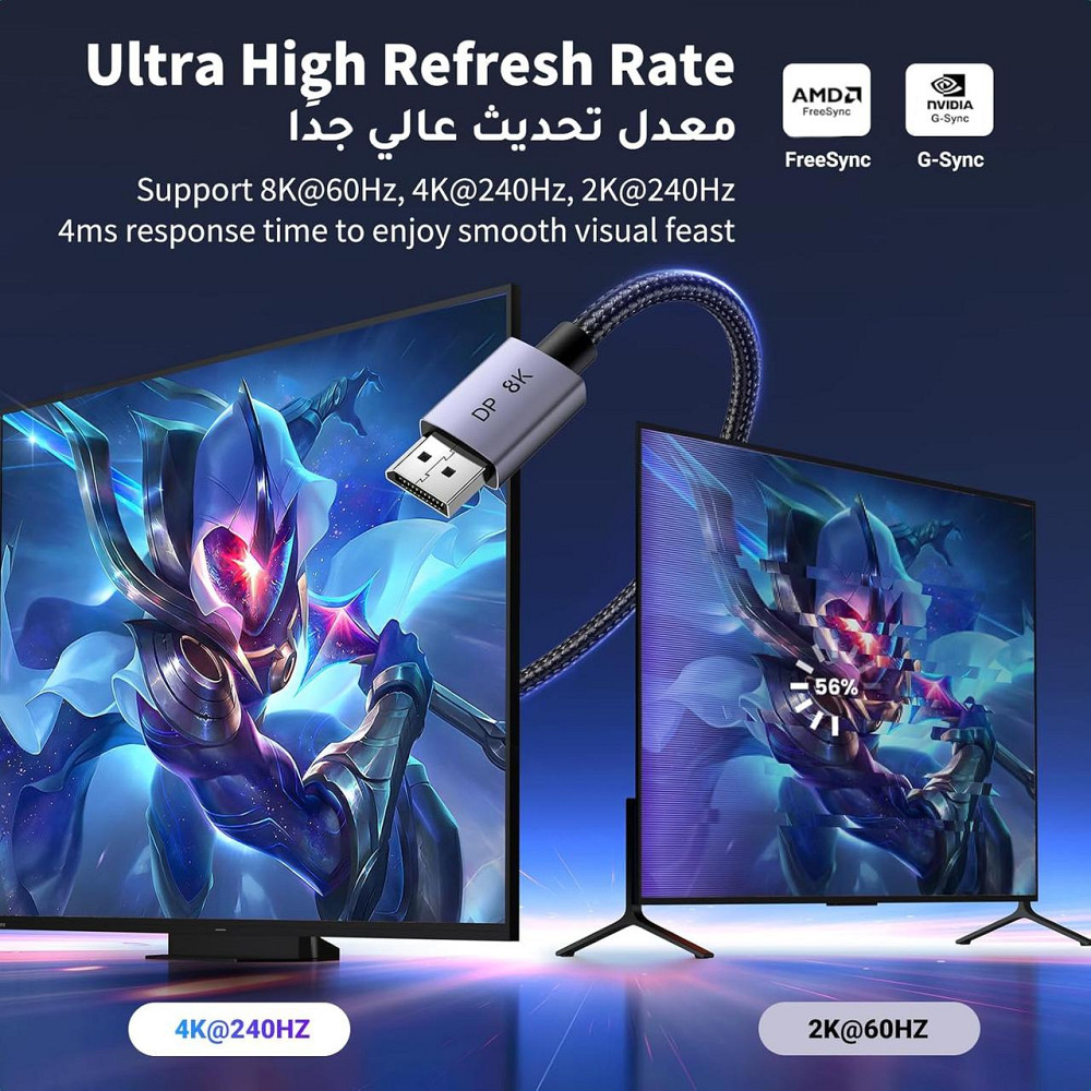 Кабель DisplayPort 1.4 UGREEN 8K 2м, шнур DP-на-DP для мониторов 8K/4K 240 Гц, нейлоновая оплётка Киев - изображение 6