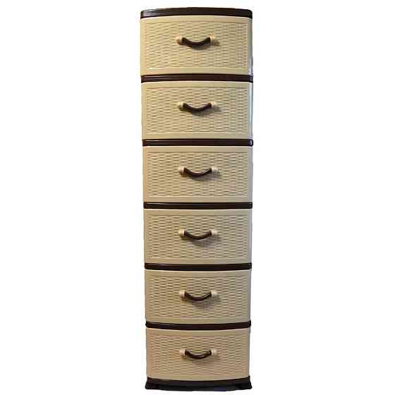 Комод пластиковий Efe Plastics 6 ящиків 132х46х38 бежевий ротанг. Ефе пластик Одеса