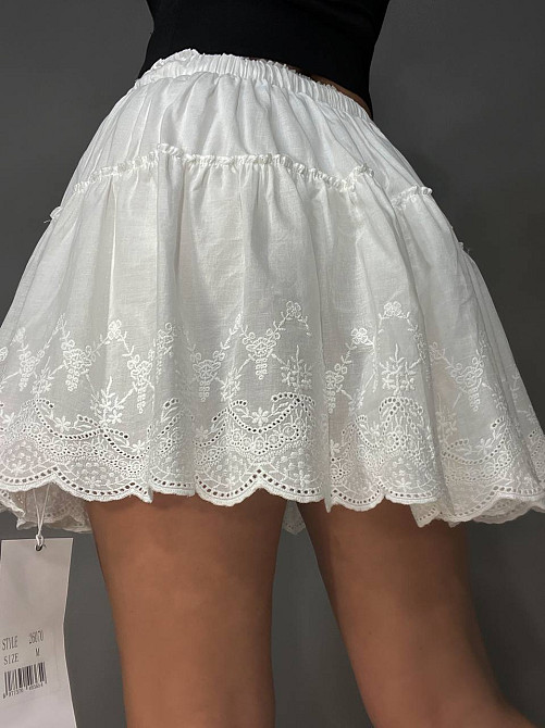 Юбка женская A-N 26070 короткая хлопковая с шортами оборки кружево резинка на талии шнурок белая, белый, L Киев - изображение 4