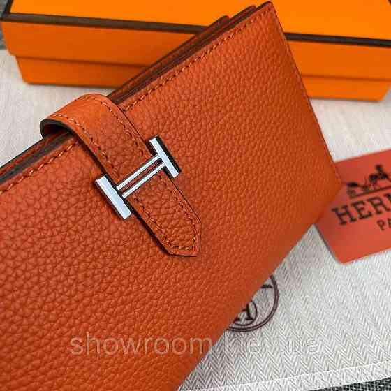 Жіночий помаранчевий гаманець шкіряний Hermes (H-5123) Lux Київ