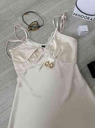 Жіноча стильна романтична сукня-комбінація дабл армані+мереживо Кремовий, 46/48 Одеса