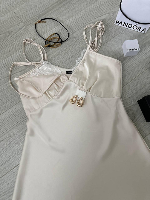 Жіноча стильна романтична сукня-комбінація дабл армані+мереживо Кремовий, 46/48 Одеса - фото 4