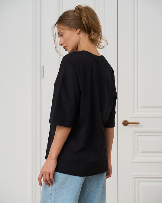 Футболка женская оверсайз круглое горло Nicoletta - Чёрная XL Киев - изображение 4