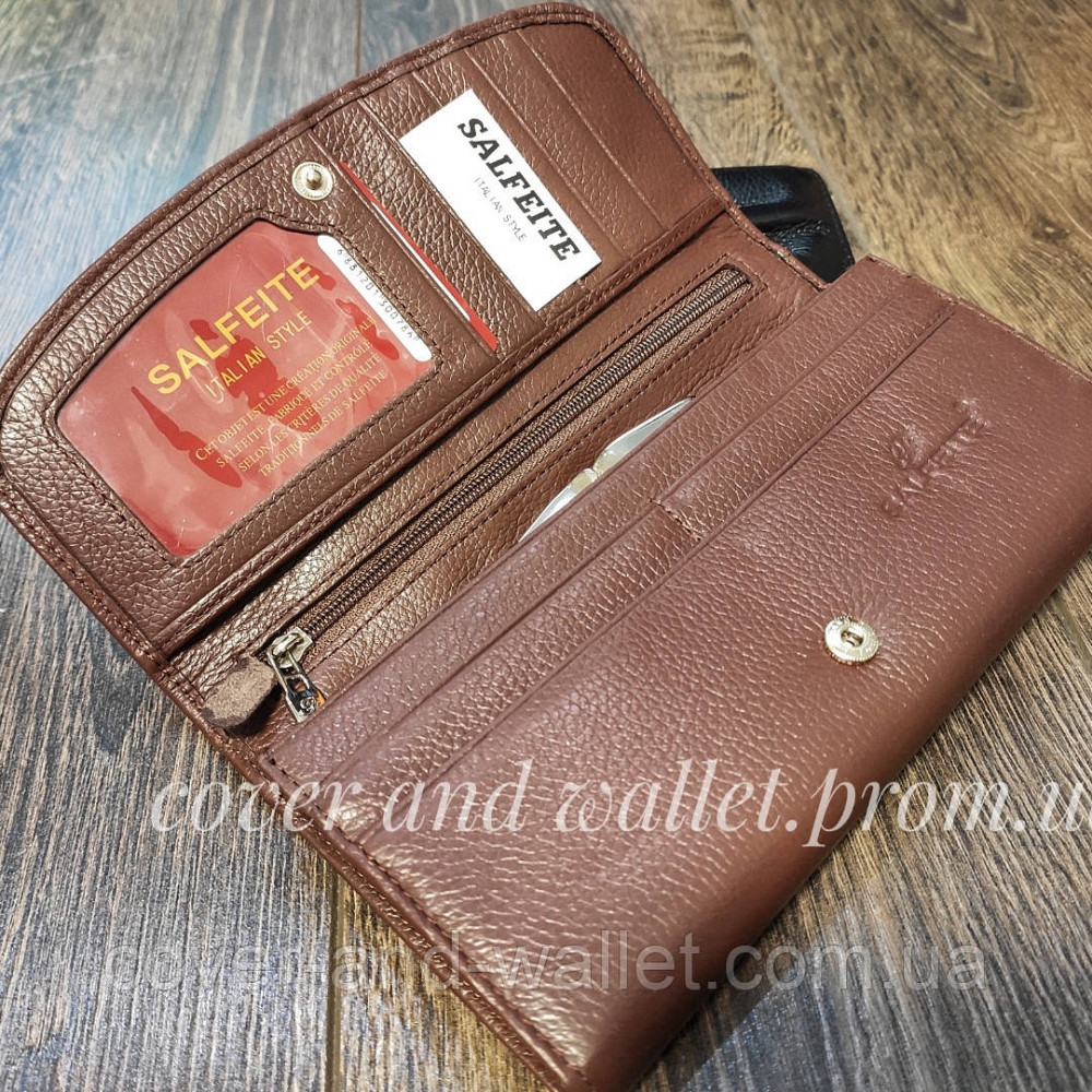 Класичний жіночий гаманець із натуральної шкіри з бантом коричневого кольору F.Salfeite Київ - фото 4