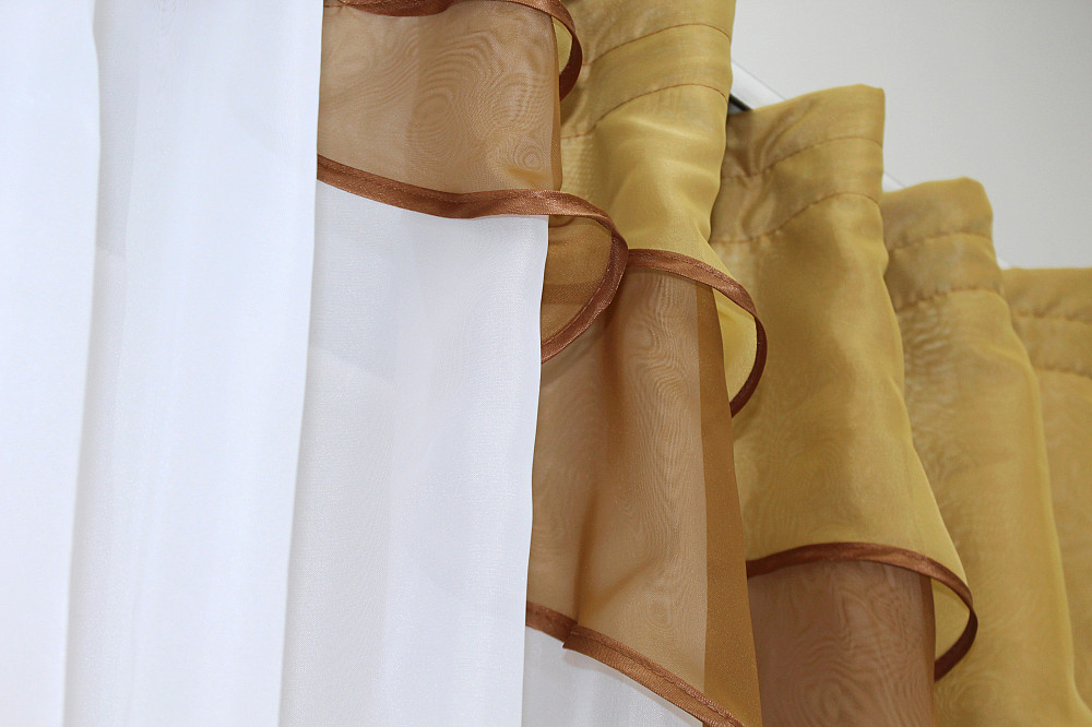 Кухонная занавеска VR-Textil № 114к ламбрекен и тюль белый с коричневым и золотистым 280х170 см (52-0556) Киев - изображение 5