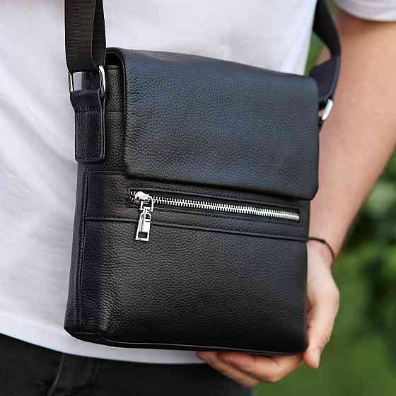 Чоловіча шкіряна чорна сумка-месенджер Шкіряний чоловічий месенджер чорний Tiding Bag Київ