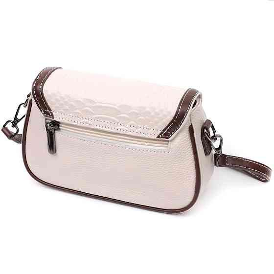 Жіноча сумка з фактурним клапаном із натуральної шкіри Vintage 22372 Біла Київ