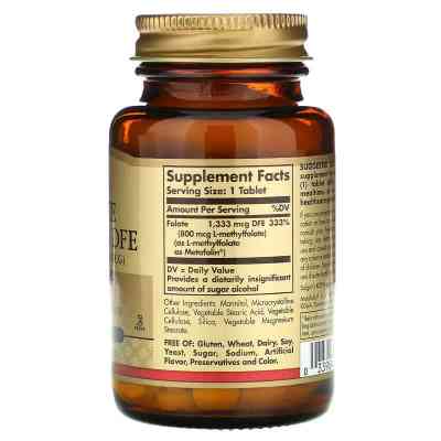 Вітамін Solgar Фолієва кислота (В9), Метафолін, Metafolin, 800 мкг, 100 таб (SOL-01945) Вінниця