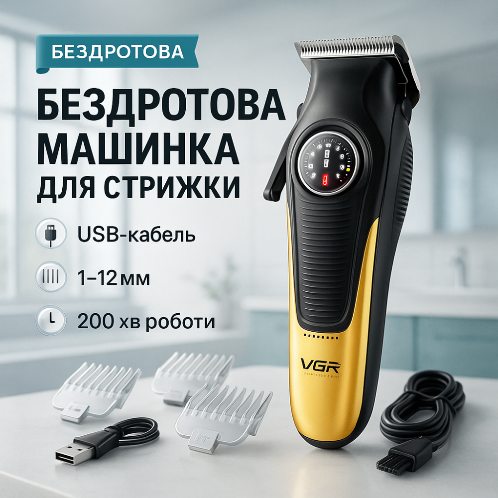 Професійна машинка для стрижки волосся та бороди VGR, Акумуляторна універсальна машинка для стрижки QM-73 Львів - фото 14