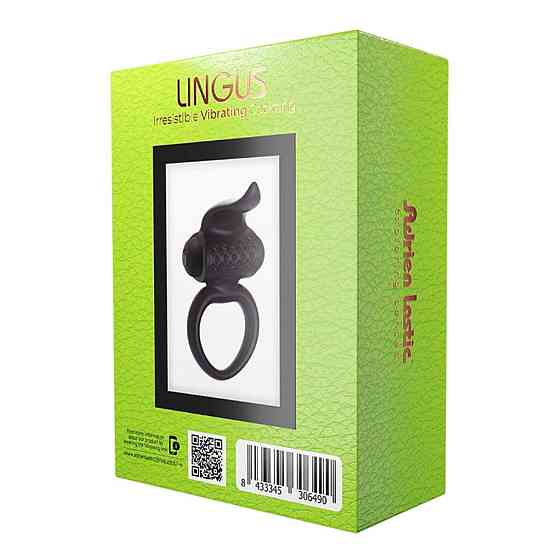 Ерекційне віброкільце Adrien Lastic Lingus Black з язичком і щіточкою для стимуляції клітора Sex Aura Київ