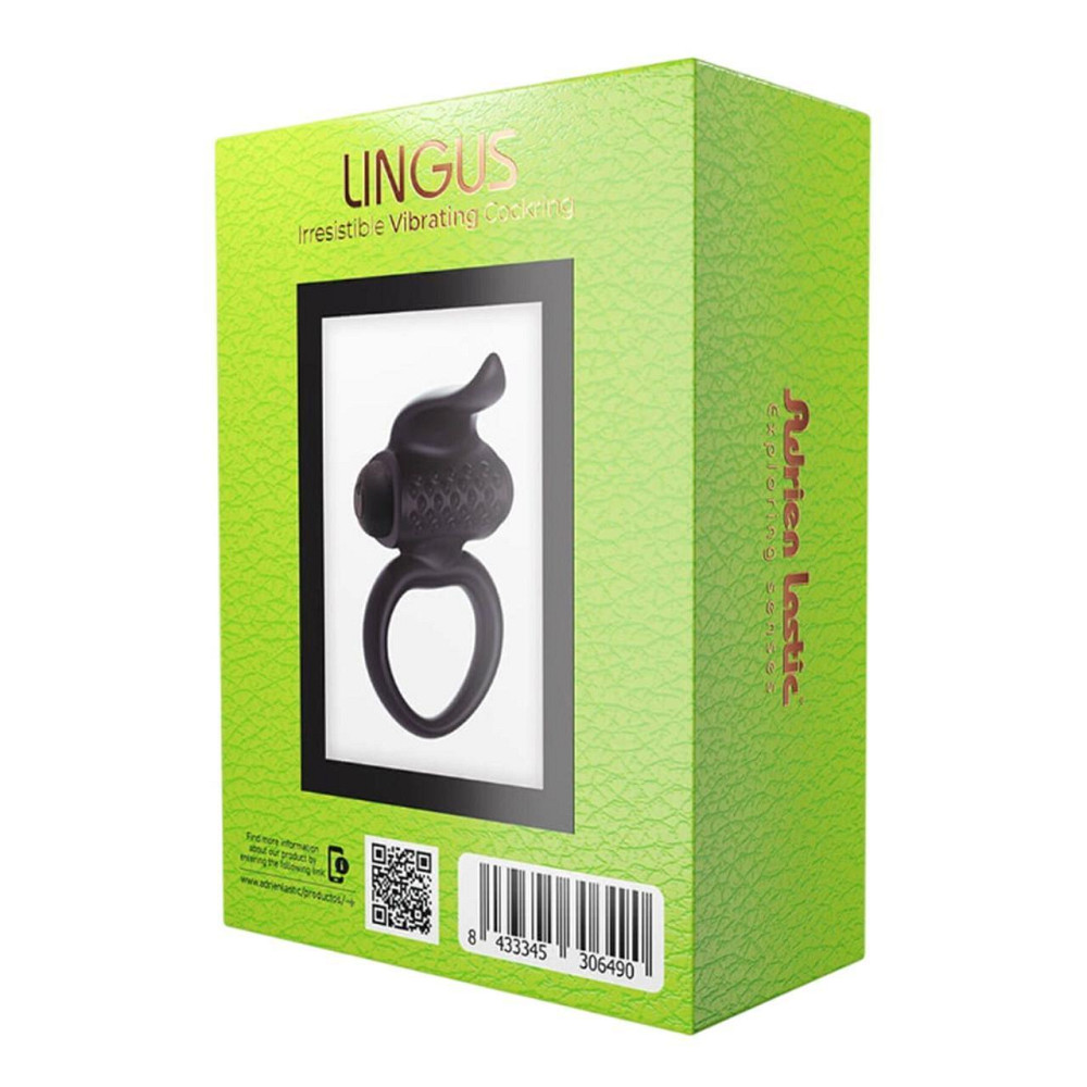 Ерекційне віброкільце Adrien Lastic Lingus Black з язичком і щіточкою для стимуляції клітора Sex Aura Київ - фото 4