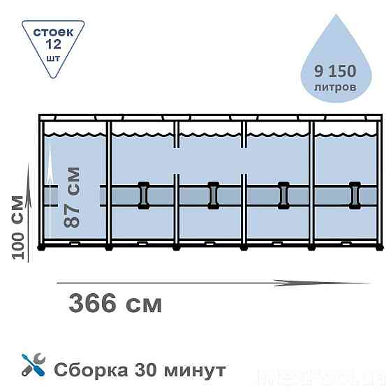 Каркасный бассейн ротанг 366х100 см в комплекте лестница и фильтр-насос 