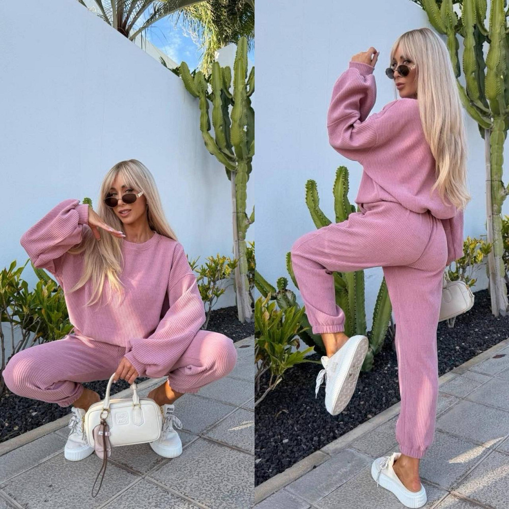 Женский стильный повседневный костюм двойка качественный турецкий вельвет Розовый, 46/48 Одесса - изображение 1