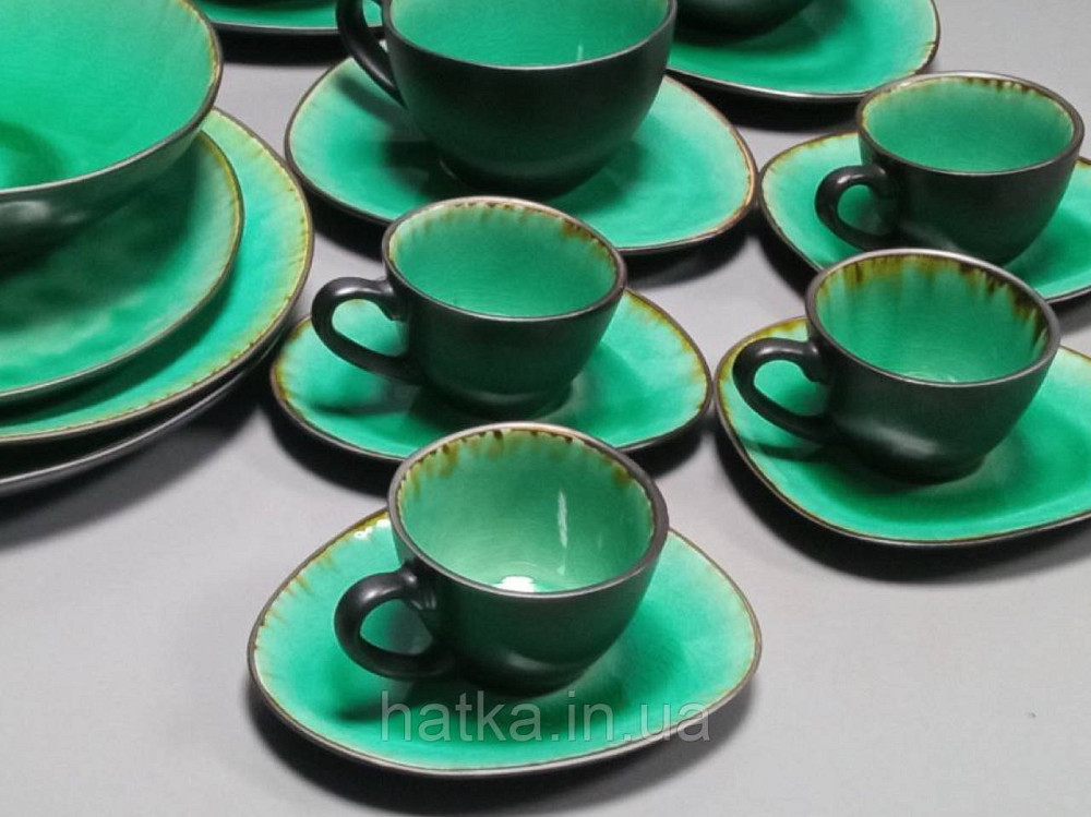 Набір чашок із блюдцем кавовий 4+4 шт Olens "GREEN LAGUNA" 100 мл кераміка зелений чорний для дому та ресторану Київ - фото 5