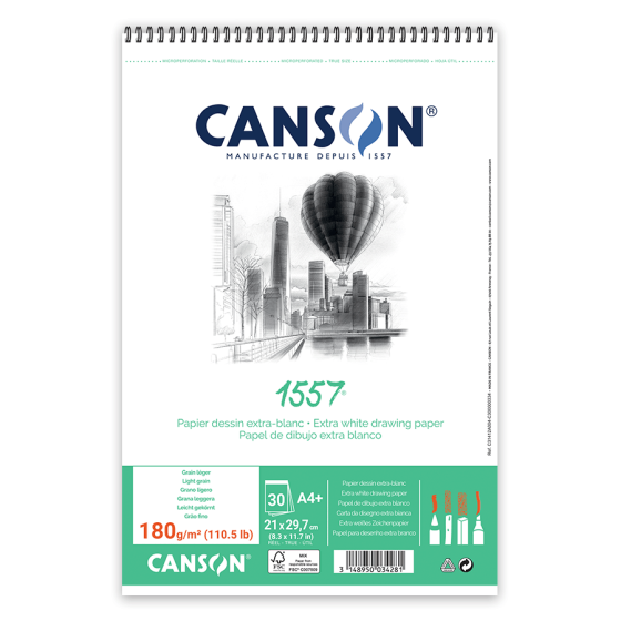 Альбом для рисунку на спіралі 1557 А4 (21х29,7см) 180г/м2 30л білий колір Canson Київ